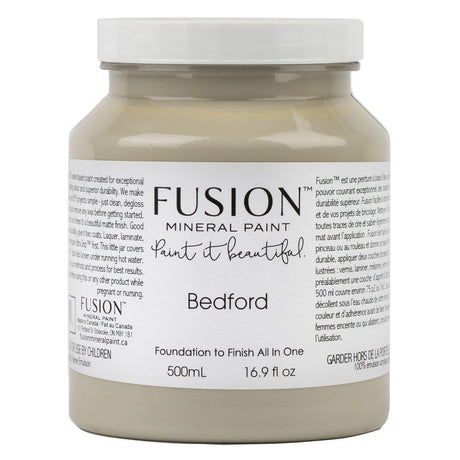 500mL Bedford Fusion Mineral Paint jar in neutral grey with matte finish and visible product label.