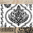 Bella Stamp (Retired) by IOD—black ornate damask pattern on white background, Iron Orchid Designs.