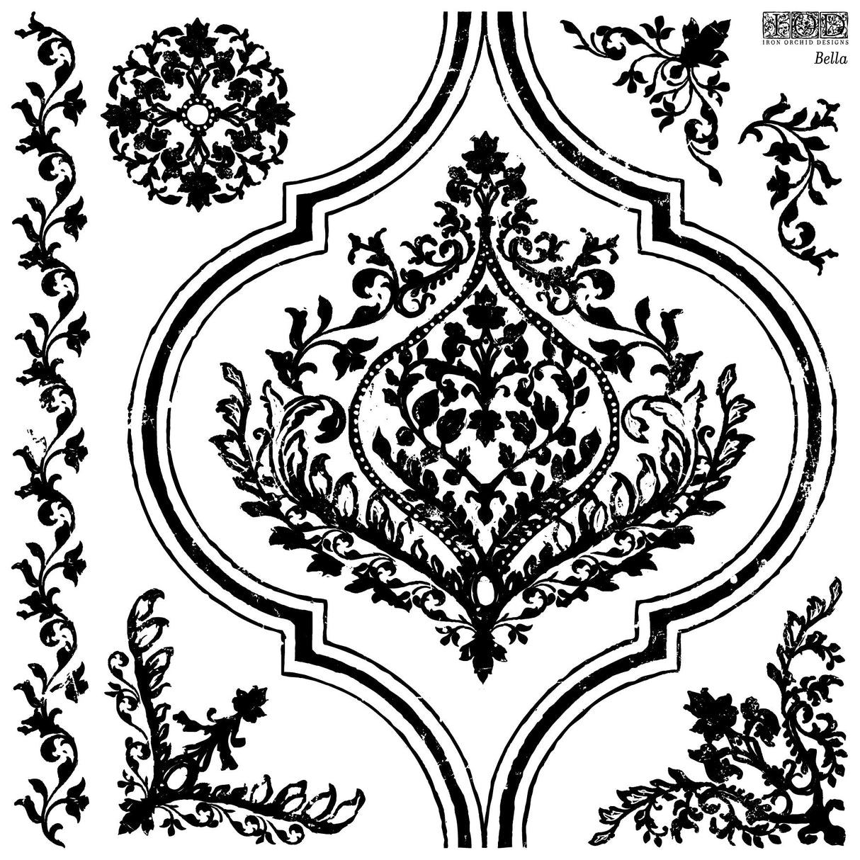 Black and white floral pattern, suitable for silicone stamps like the retired Bella Stamp by I.O.D. Iron Orchid Designs.