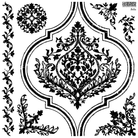 Black and white floral pattern, suitable for silicone stamps like the retired Bella Stamp by I.O.D. Iron Orchid Designs.