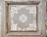 Distressed wood featuring faded white florals created with I.O.D. Bella Stamp (Retired) by Iron Orchid Designs.