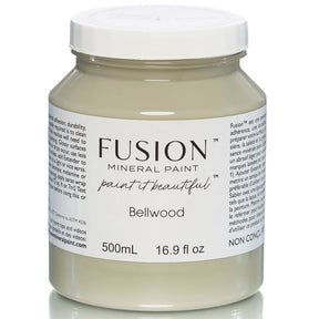 Fusion Mineral Paint 500ml jar, Bellwood (soft sage green), with silver lid and white label.