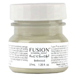 1.25 fl. oz. Bellwood Fusion Mineral Paint jar, soft sage green, with white label and gray-green paint inside.