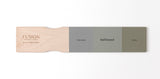 Wooden paddle showing three Fusion Mineral Paint swatches: Little Lamb, Bellwood, and Lichen.