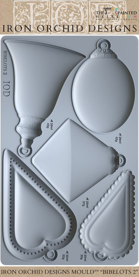 I.O.D. Bibelots 2 Mould 2025 Limited Release with five ornament cavities for embellishment crafting.