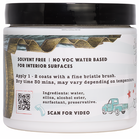 DIY Paint Co. BIG TOP DIY Top Coat, water-based, includes instructions, ingredients list, and QR code for video guidance.