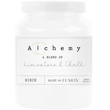 Fusion Mineral Paint Birch Alchemy 500ml jar, chalk-style blend of limestone and chalk.