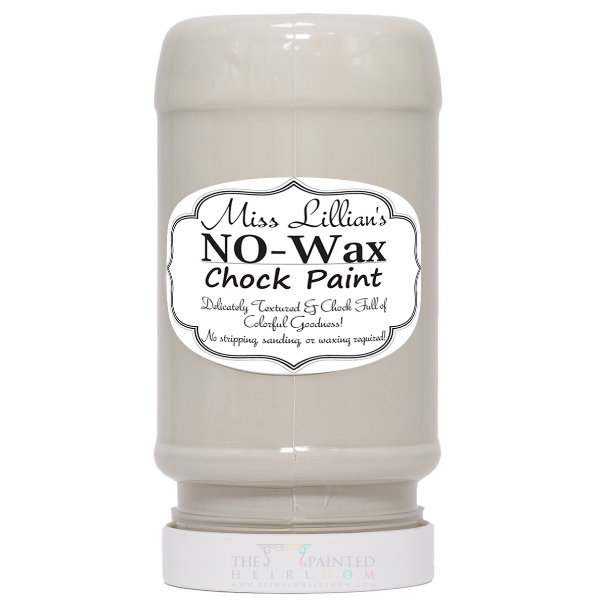 Miss Lillian’s Biscotti No-Wax Chock Paint, light beige, labeled container for furniture restoration.