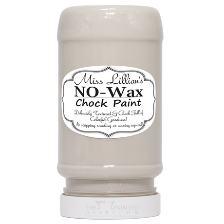 Miss Lillian’s Biscotti No-Wax Chock Paint, light beige, labeled container for furniture restoration.