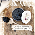 Spoon with Sweet Pickins Black Beeswax Furniture Polish next to open container and Old Fashioned Milk Paint.