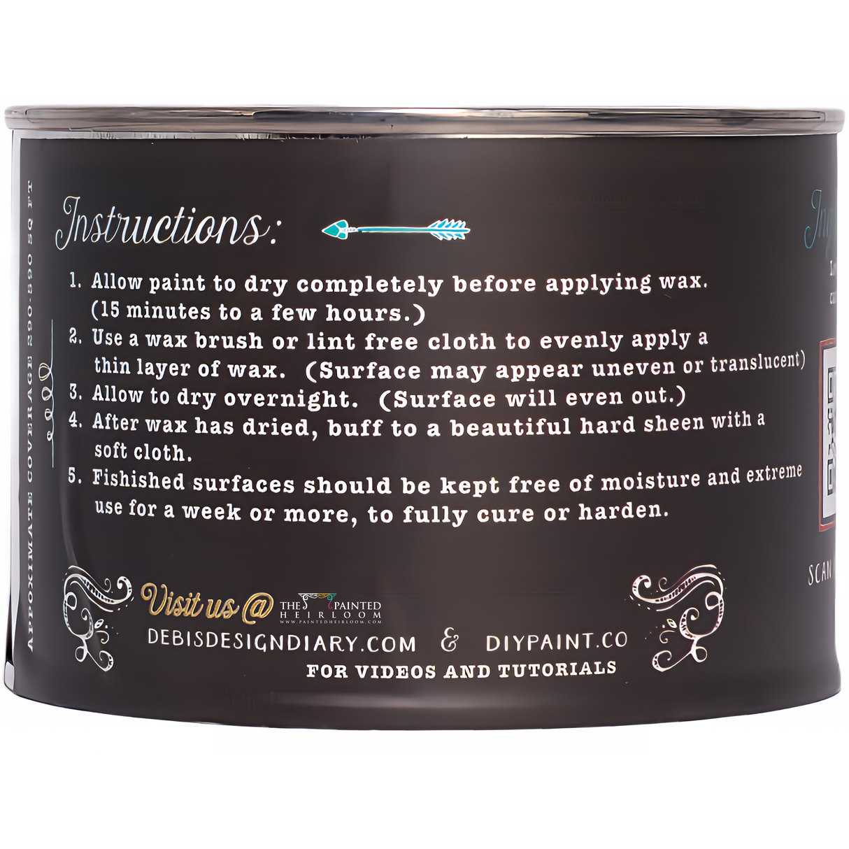 DIY Paint Co. Dark DIY Wax can with white low VOC wax instructions on a black label.