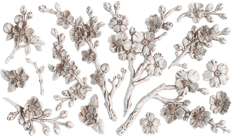 Plaster cherry blossom branches crafted with I.O.D. Blossom Mould on a plain white background.