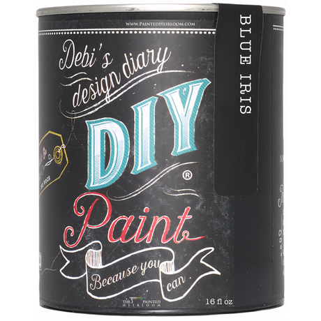 16 fl oz Blue Iris DIY Paint by DIY Paint Co. with white and teal label, eco-friendly formula.