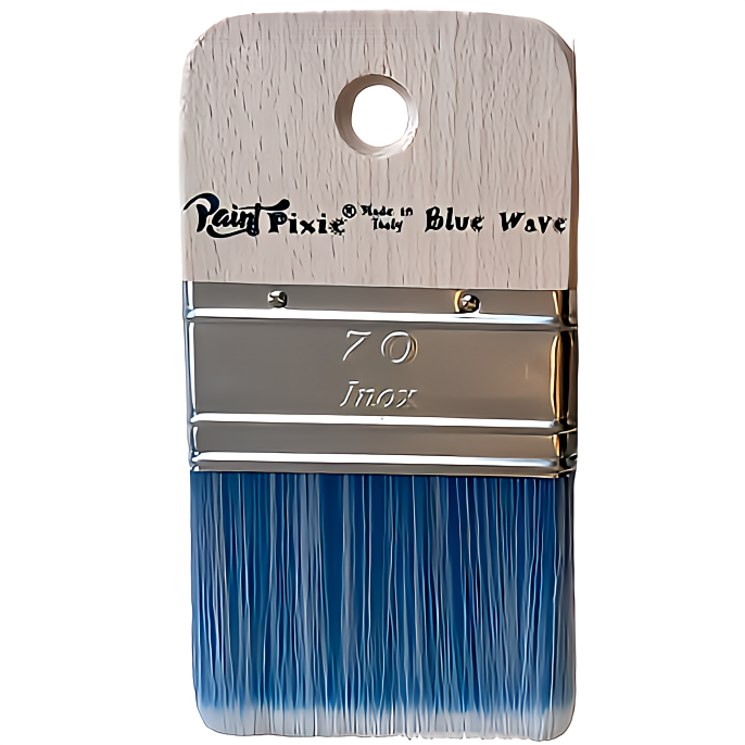 Paint Pixie The Blue Wave Paintbrush with blue bristles, metal ferrule, and wood handle for blending.