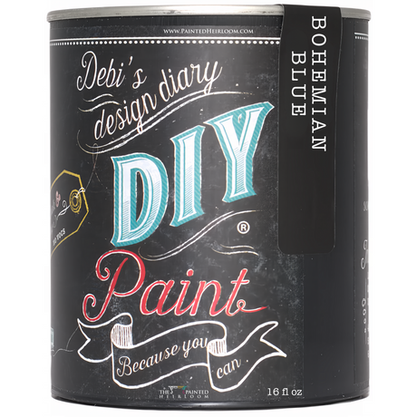 16 fl oz Bohemian Blue DIY Paint by DIY Paint Co., eco-friendly clay and chalk paint with decorative label text.