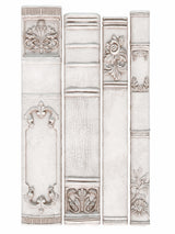 Set of four light-hued vintage-style book spines, I.O.D. Bookish Mould by Iron Orchid Designs.