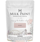 330g Bouquet Milk Paint by Homestead House in a bag with floral and wagon wheel designs on the packaging.