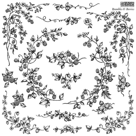 Black and white floral and berry vine patterns for use with Brambles & Berries Stamp by I.O.D. Iron Orchid Designs.
