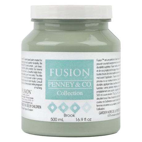 500 ml jar of Brook Fusion Mineral Paint, acrylic tropical blue-green, with bilingual label.