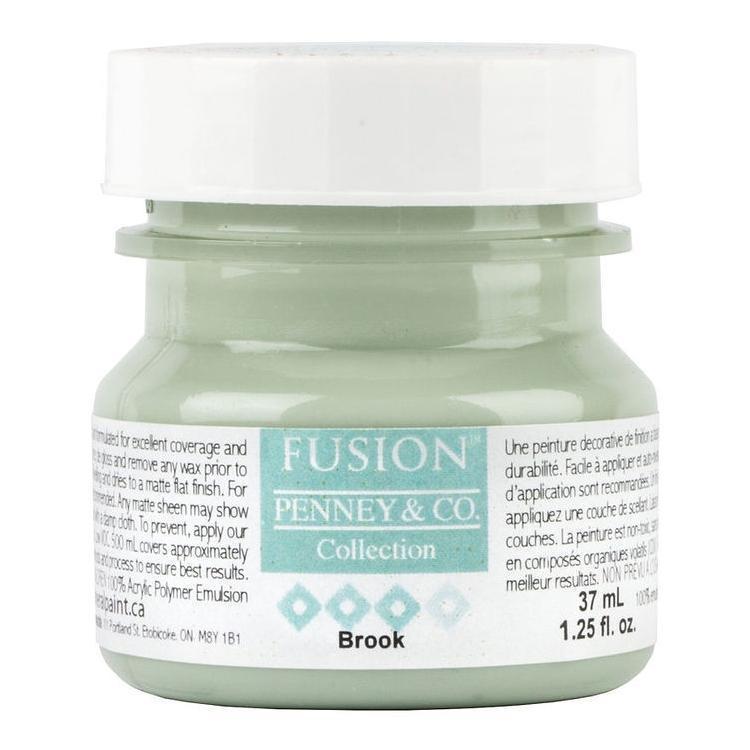 Brook Fusion Mineral Paint, 37ml jar, tropical blue-green acrylic with white lid.