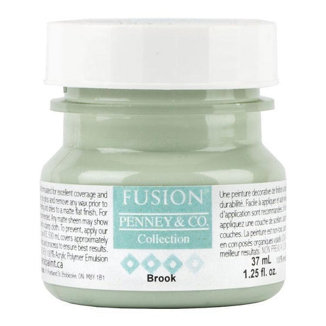 Brook Fusion Mineral Paint, 37ml jar, tropical blue-green acrylic with white lid.