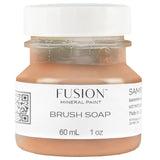 Fusion Mineral Paint Brush Soap, 60mL jar with white lid and barcode label.