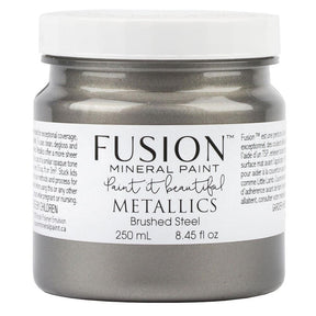 Fusion Mineral Paint Brushed Steel Metallic, 250 mL jar.