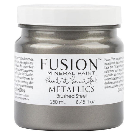 Fusion Mineral Paint Brushed Steel Metallic, 250 mL jar.