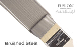 Paintbrush with Brushed Steel Metallic Fusion Mineral Paint beside text reading “Paint it beautiful.”.