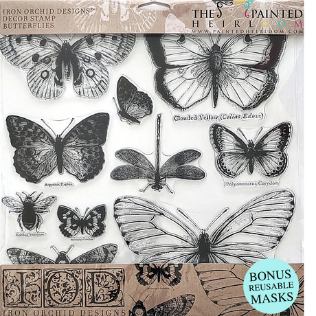 IOD Clear Silicone Butterflies Stamp featuring realistic butterfly and insect designs.