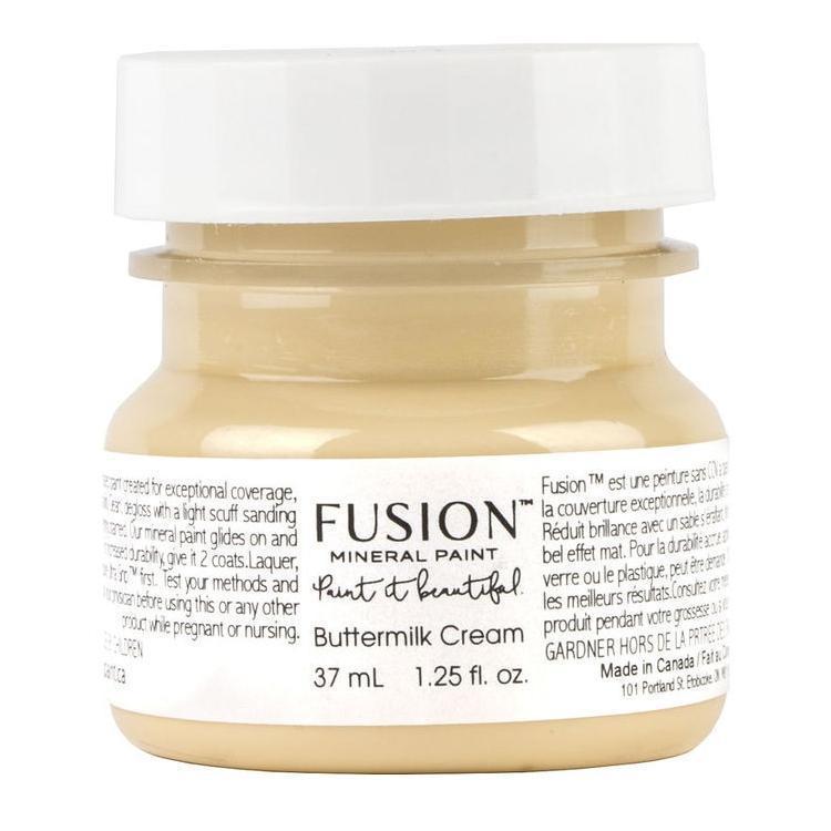 37mL jar of Buttermilk Cream Fusion Mineral Paint (Seasonal), creamy yellow color with a white lid.