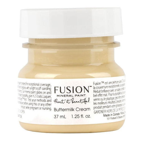 37mL jar of Buttermilk Cream Fusion Mineral Paint (Seasonal), creamy yellow color with a white lid.