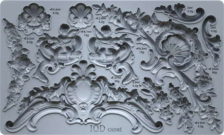 Cadré Mould by IOD silicone mould with ornate baroque frames, floral motifs, and cherubs. Brand: I.O.D.
