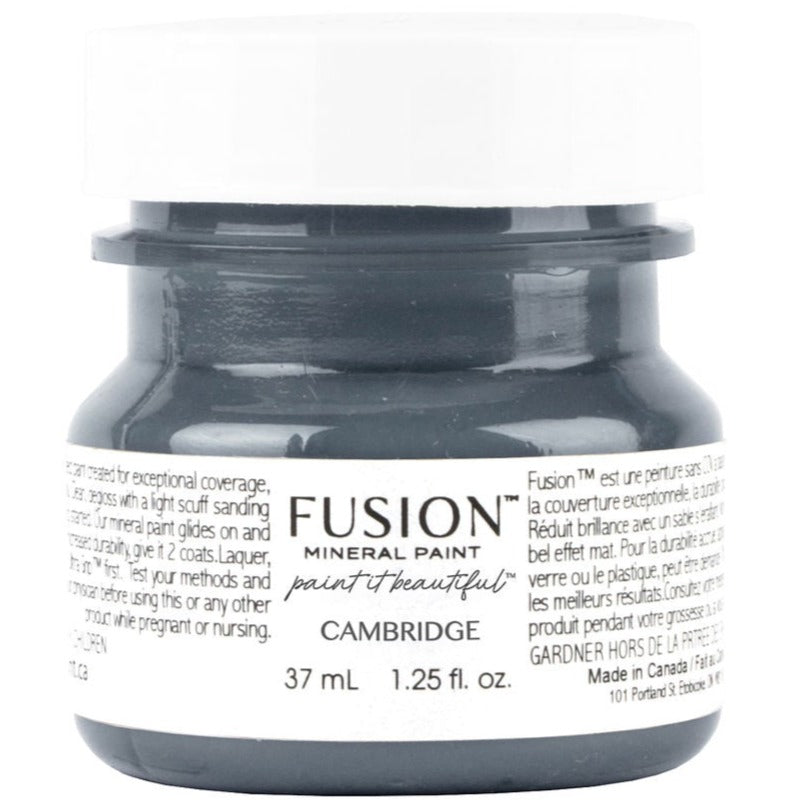 37ml jar of Cambridge Fusion Mineral Paint, an all-in-one gray paint by Fusion Mineral Paint.
