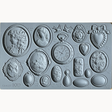 IOD Silicone Cameos Mould with cameo, oval, heart, and clock face shapes for use with IOD Air Dry Clay.