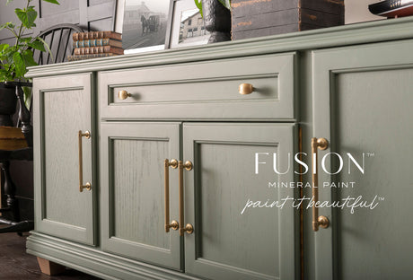 Carriage House Fusion Mineral Paint sideboard with gold handles and Fusion Mineral Paint branding.