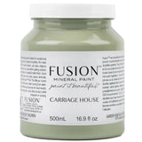 500mL jar of Carriage House Fusion Mineral Paint with a green label showing paint details.