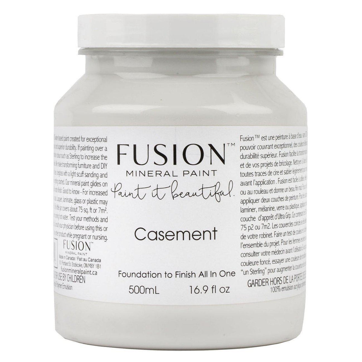 500mL Casement Fusion Mineral Paint jar in warm white with detailed label text.