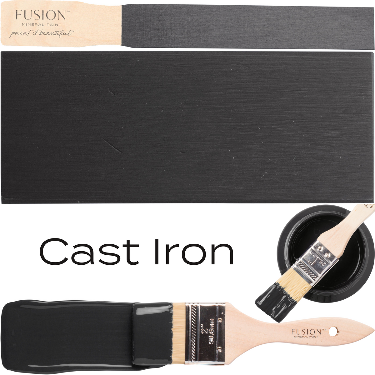 Fusion Cast Iron Fusion Mineral Paint, deep off-black color, for furniture or acrylic paint projects.