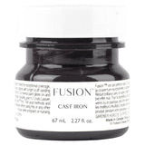 67 mL Fusion Mineral Paint, Cast Iron (off-black), in a jar with white label and black lid.