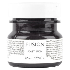 67 mL Fusion Mineral Paint, Cast Iron (off-black), in a jar with white label and black lid.