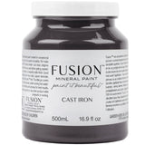 Fusion Mineral Paint Cast Iron, 500mL jar with label details visible.