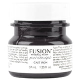 37 mL jar of Fusion Mineral Paint in Cast Iron, black lid, white label, by Fusion Mineral Paint.
