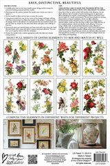 I.O.D. Catharina Transfer set with 12 sheets of vintage florals, birds, instructions, and frame ideas included.