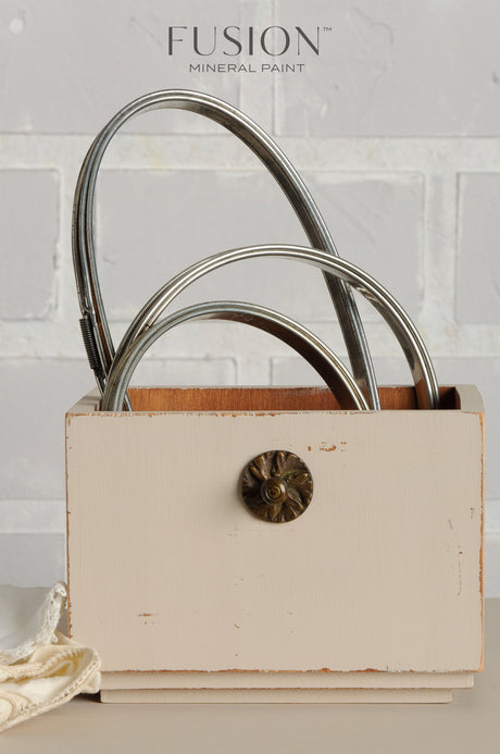 Small cream box with handles, painted in Fusion Mineral Paint Cathedral Taupe.