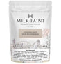 Cathedral Taupe Milk Paint by Homestead House, 50g powder bag with health warning and floral wagon illustration.