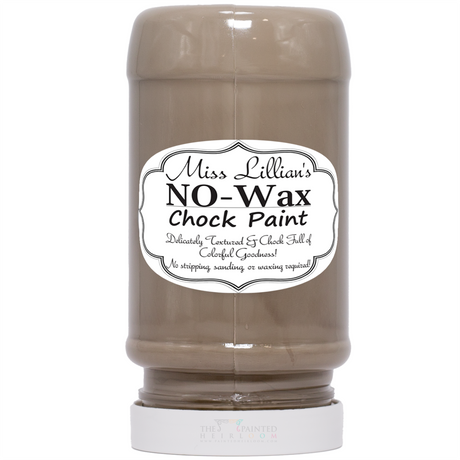 Miss Lillian’s Paint Cava No-Wax Chock Paint bottle with a beige label.