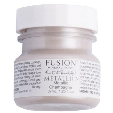 Fusion Mineral Paint Champagne Metallic, 37ml, small jar featuring a rose gold paint color.