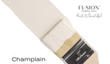 Champlain by Fusion Mineral Paint brushed on white, shown beside Champagne Metallic Fusion Mineral Paint.