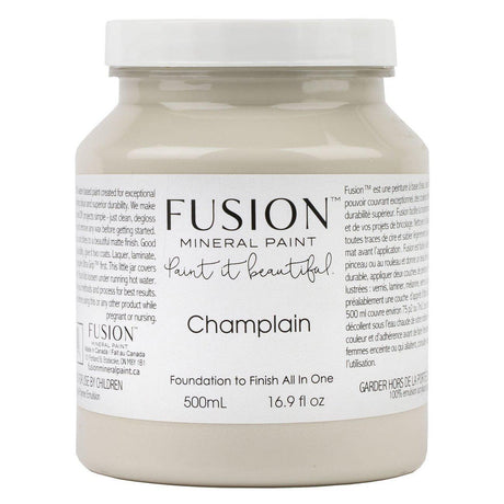 500mL jar of Champlain Fusion Mineral Paint, warm white acrylic with a white label and black text.
